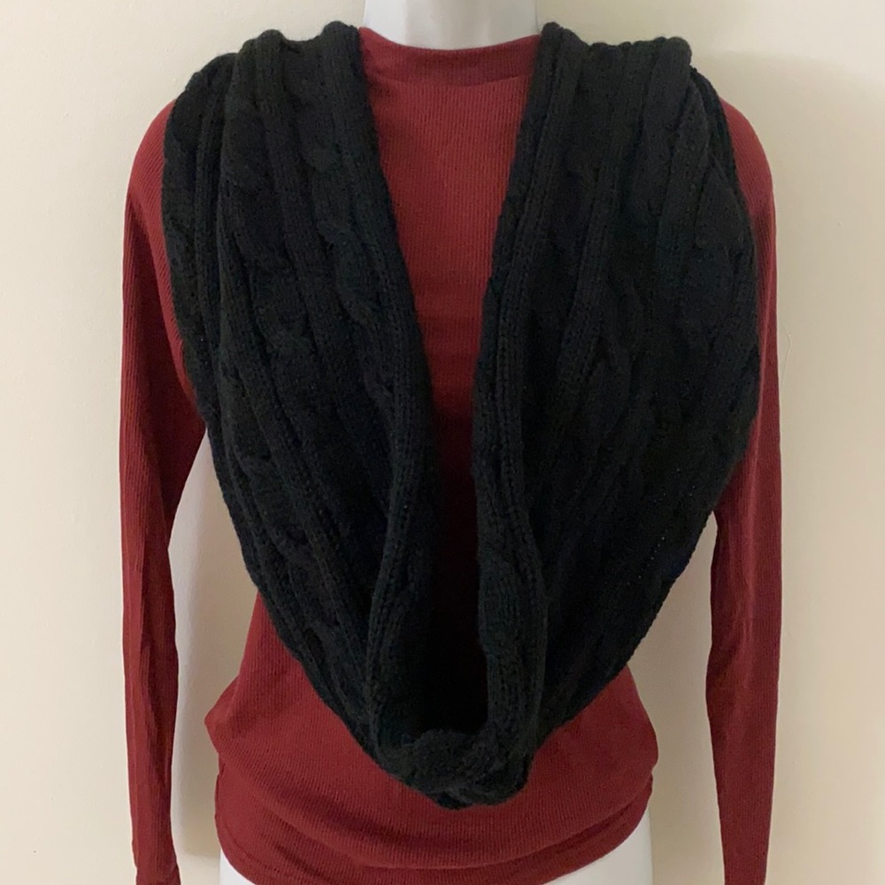 Knit scarf with hood attached